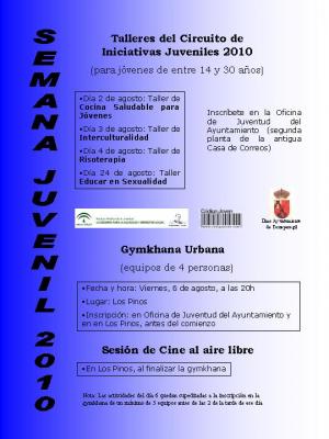 Abierto el plazo para la inscripción en las actividades de la Semana Juvenil 2010 de Torreperogil