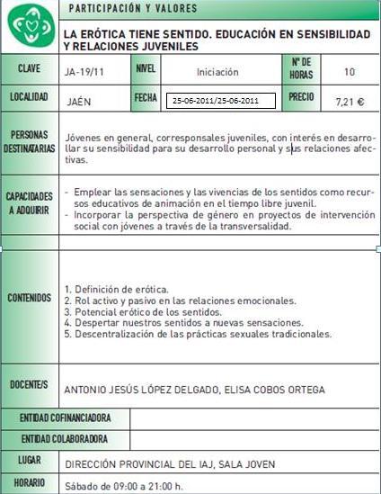 Curso La erótica tiene sentido. Educación en sensibilidad y relaciones juveniles